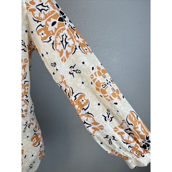 Joie Womens Fano Button Front Balloon Sleeve Top S Small Orange Floral Cotton - Picture 3 of 8